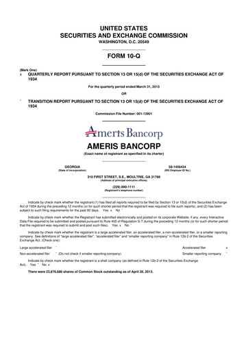 Thumbnail Ameris Bancorp
 10-Q Quarterly Report FY2013 