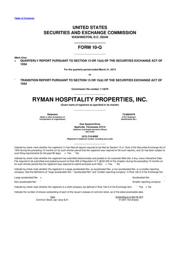 Vorschaubild Ryman Hospitality Properties 10-Q Quartalsbericht 2013 