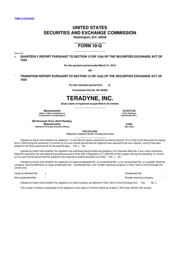 Miniature Teradyne 10-Q Rapport trimestriel 2013 