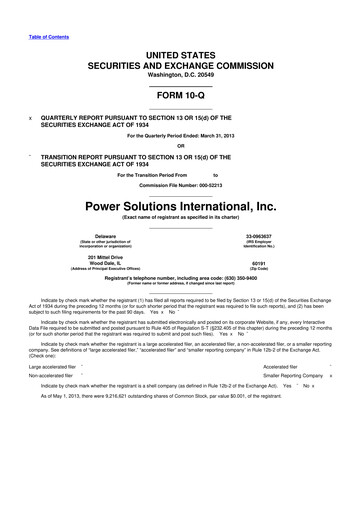 Thumbnail Power Solutions International 10-Q Quarterly Report FY2013 Q1