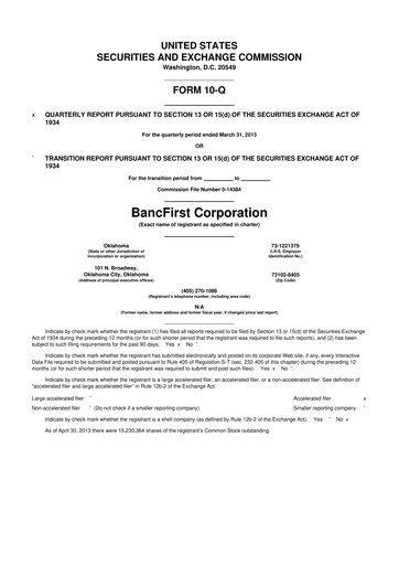 Thumbnail BancFirst 10-Q Quarterly Report FY 