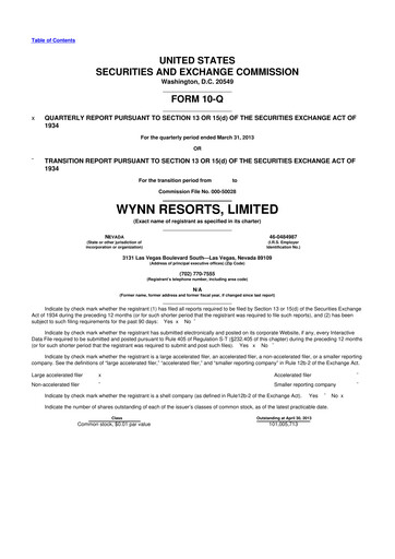 Thumbnail Wynn Resorts
 10-Q Quarterly Report FY2013 