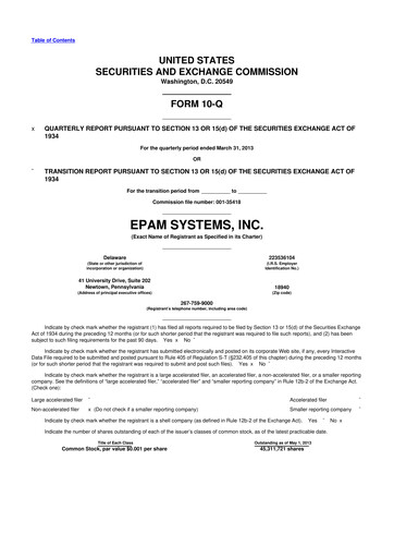 Miniature EPAM Systems
 10-Q Rapport trimestriel 2013 
