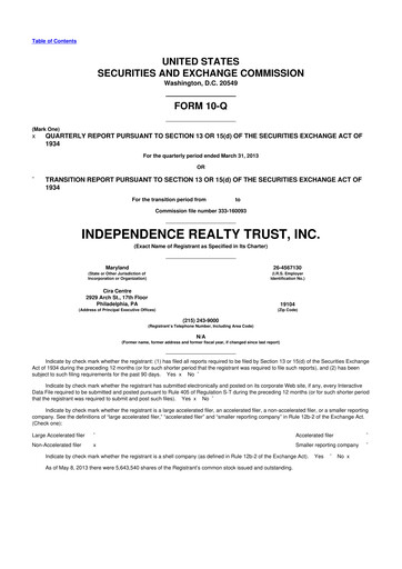 Thumbnail Independence Realty Trust
 10-Q Quarterly Report FY 