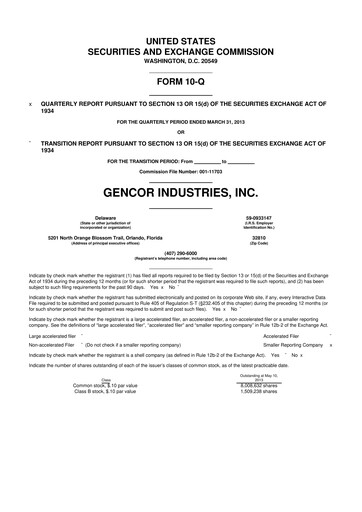 Miniature Gencor Industries
 10-Q Rapport trimestriel 2013 