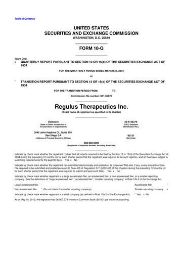 Thumbnail Regulus Therapeutics 10-Q Quarterly Report FY2013 