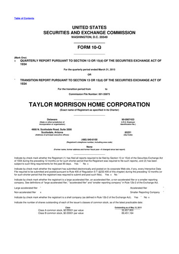 Thumbnail Taylor Morrison
 10-Q Quarterly Report FY2013 