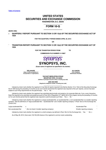 Thumbnail Synopsys 10-Q Quarterly Report FY2013 