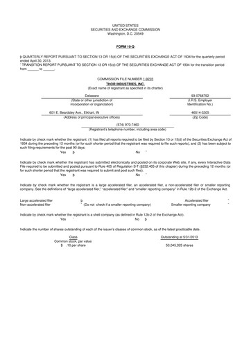 Thumbnail Thor Industries
 10-Q Quarterly Report FY2013 