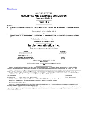 Thumbnail lululemon athletica 10-Q Quarterly Report FY2013 