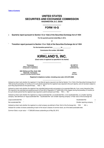 Thumbnail Kirkland's 10-Q Quarterly Report FY2013 