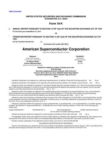 Thumbnail American Superconductor Corporation 10-K Annual Report 2013