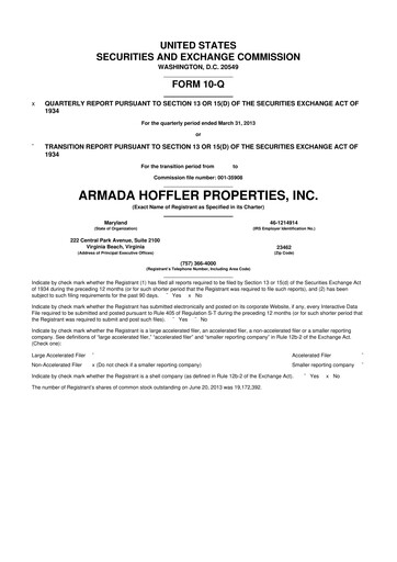 Thumbnail Armada Hoffler Properties
 10-Q Quarterly Report FY2013 