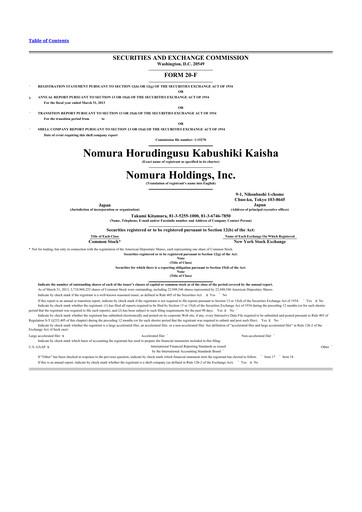 Vorschaubild Nomura Holdings 20-F Jahresbericht 2013