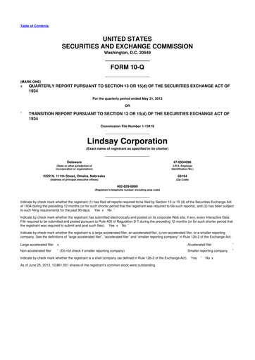 Thumbnail Lindsay Corporation
 10-Q Quarterly Report FY2013 