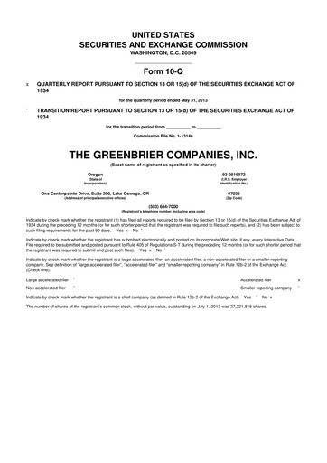 Thumbnail The Greenbrier Companies
 10-Q Quarterly Report FY2013 