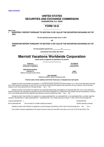 Thumbnail Marriott Vacations Worldwide 10-Q Quarterly Report FY2013 