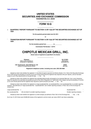 Thumbnail Chipotle Mexican Grill 10-Q Quarterly Report FY2013 