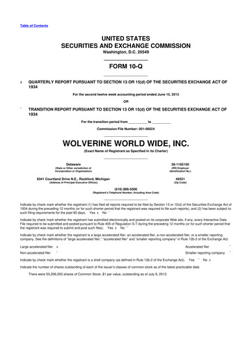 Thumbnail Wolverine World Wide
 10-Q Quarterly Report FY2013 