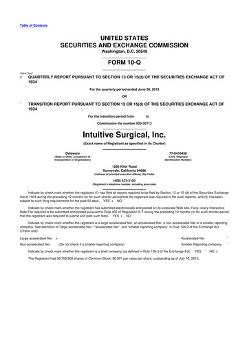 Thumbnail Intuitive Surgical 10-Q Quarterly Report FY2013 