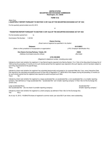 Miniature Owens Corning
 10-Q Rapport trimestriel 2013 
