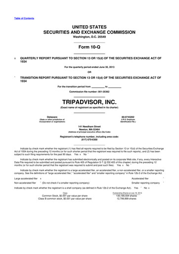 Thumbnail TripAdvisor 10-Q Quarterly Report FY2013 