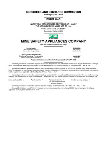 Miniature MSA Safety 10-Q Rapport trimestriel 2013 