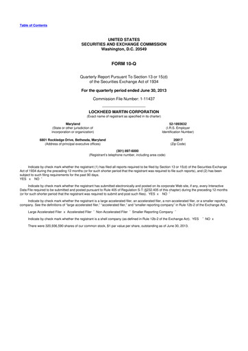 Thumbnail Lockheed Martin 10-Q Quarterly Report FY2013 