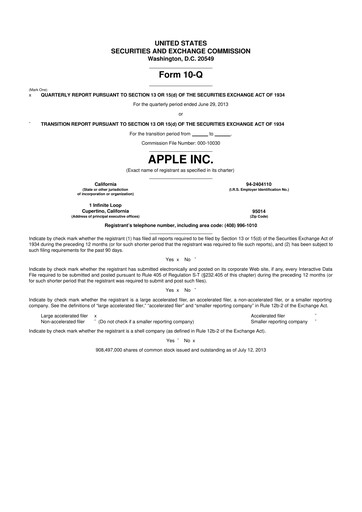 Miniature Apple 10-Q Rapport trimestriel 2013 