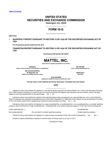 Thumbnail Mattel
 10-Q Quarterly Report FY2013 