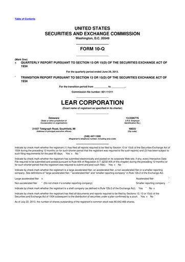 Thumbnail Lear Corporation
 10-Q Quarterly Report FY2013 