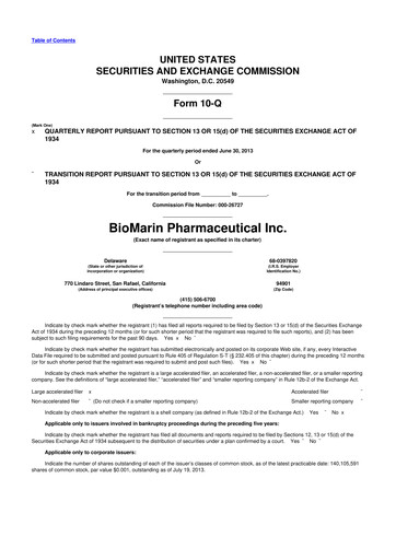 Thumbnail BioMarin Pharmaceutical 10-Q Quarterly Report FY2013 