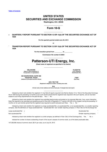 Thumbnail Patterson-UTI Energy 10-Q Quarterly Report FY2013 