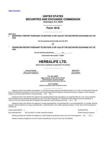 Thumbnail Herbalife 10-Q Quarterly Report FY2013 