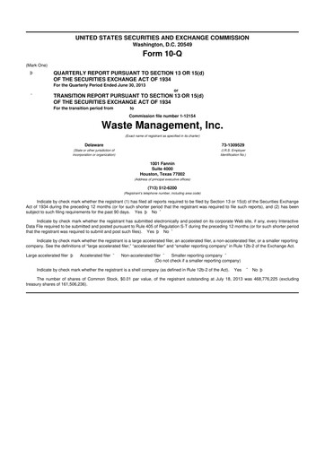 Thumbnail Waste Management 10-Q Quarterly Report FY2013 