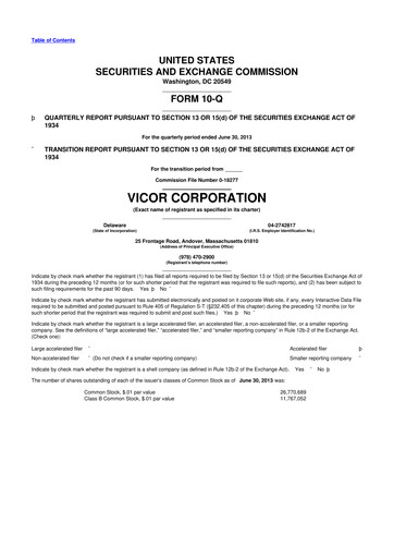 Miniature Vicor
 10-Q Rapport trimestriel 2013 