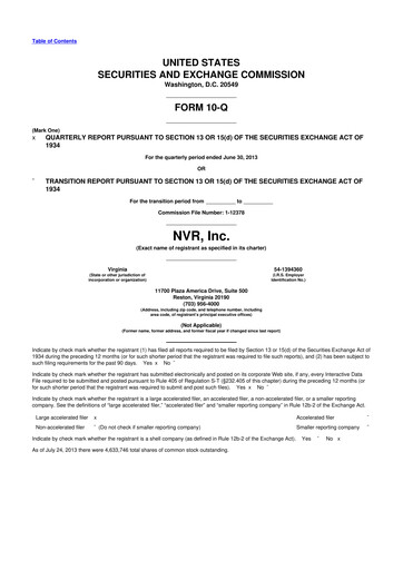 Miniature NVR 10-Q Rapport trimestriel 2013 