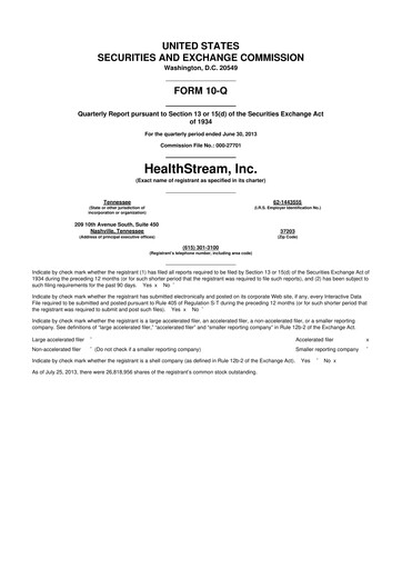 Thumbnail HealthStream 10-Q Quarterly Report FY2013 