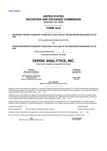 Miniature Verisk Analytics 10-Q Rapport trimestriel 2013 