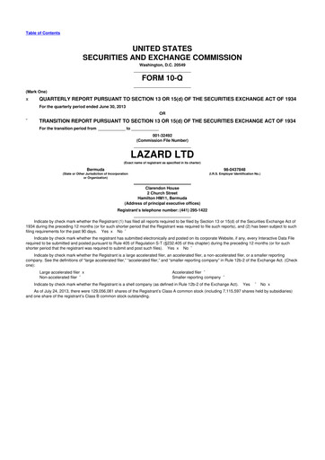 Thumbnail Lazard 10-Q Quarterly Report FY2013 