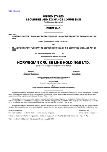 Thumbnail Norwegian Cruise Line
 10-Q Quarterly Report FY2013 