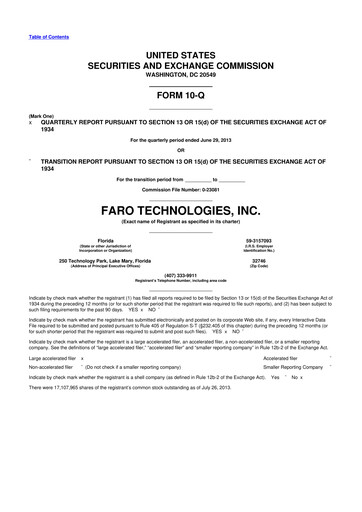 Miniature Faro Technologies
 10-Q Rapport trimestriel 2013 