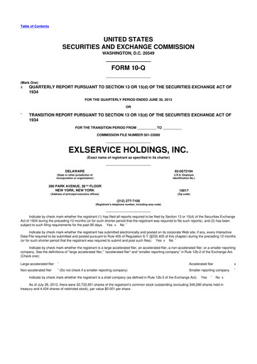 Miniature EXL Service
 10-Q Rapport trimestriel 2013 