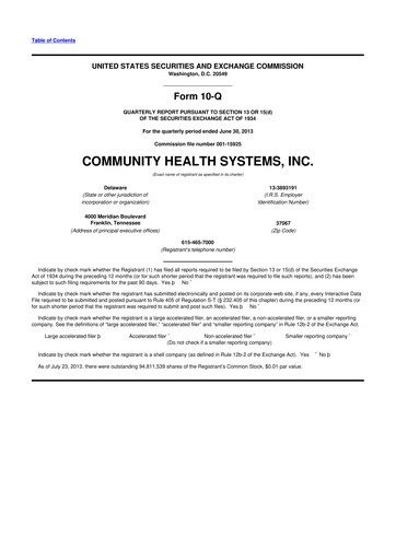 Thumbnail Community Health Systems
 10-Q Quarterly Report FY2013 