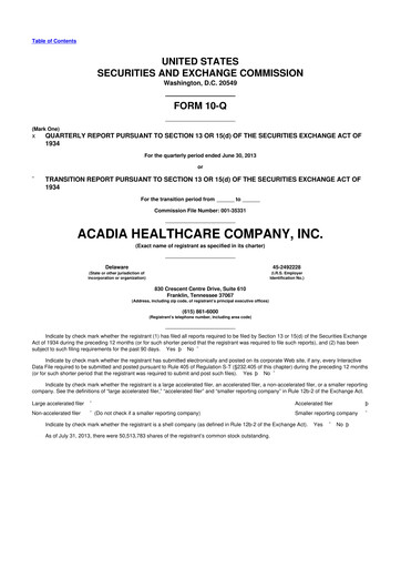 Thumbnail Acadia Healthcare
 10-Q Quarterly Report FY2013 