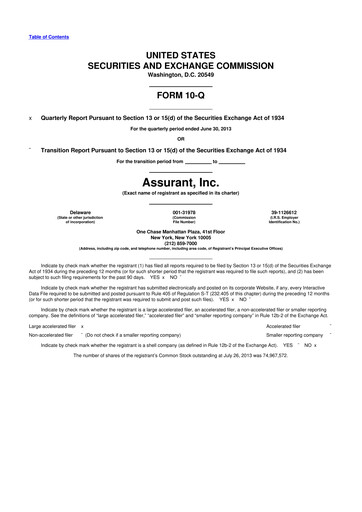 Thumbnail Assurant 10-Q Quarterly Report FY2013 