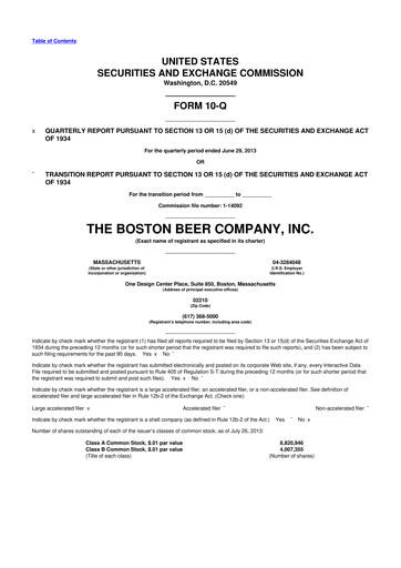 Thumbnail Boston Beer Company 10-Q Quarterly Report FY2013 