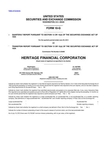 Thumbnail Heritage Financial 10-Q Quarterly Report FY2013 
