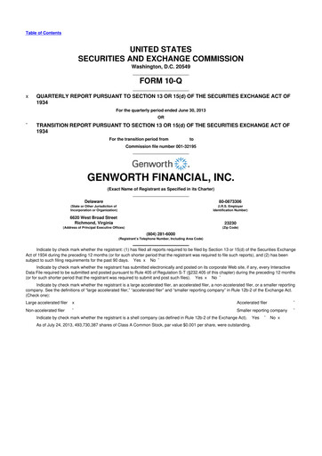 Miniature Genworth Financial
 10-Q Rapport trimestriel 2013 