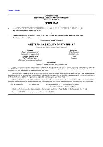 Miniature Western Midstream
 10-Q Rapport trimestriel 2013 